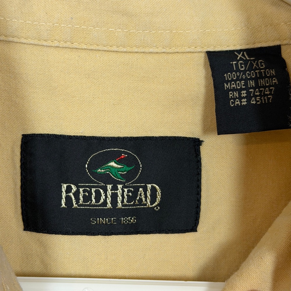 Red Head Mens Yellow Short Sleeve Button Up Shirt Utility Pockets XL Cotton - Picture 3 of 7